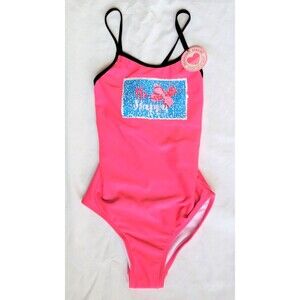 NWT Jojo Siwa S One Piece Flip Sequins Bathing Swim Suit Pink UPF 50+ Crisscross